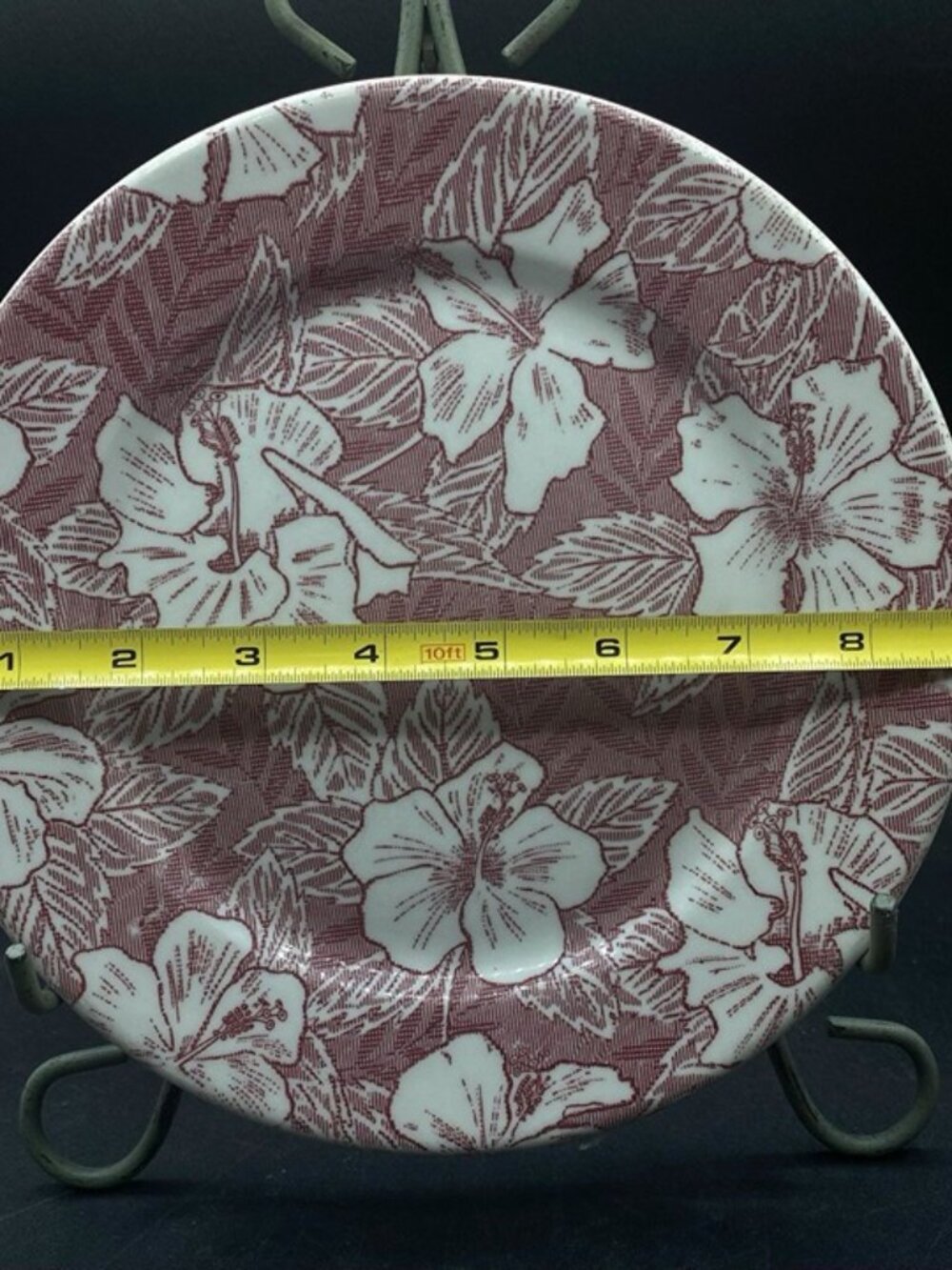 Tepco 9” Dinner Plate Tropical Hawaiian Hibiscus Maroon Restaurant Ware - Picture 9 of 9
